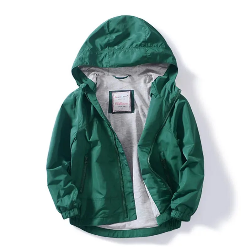 Kids Boys Solid Color Windproof Hooded Jacket