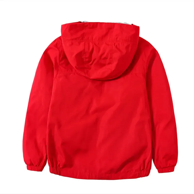 Kids Boys Solid Color Windproof Hooded Jacket
