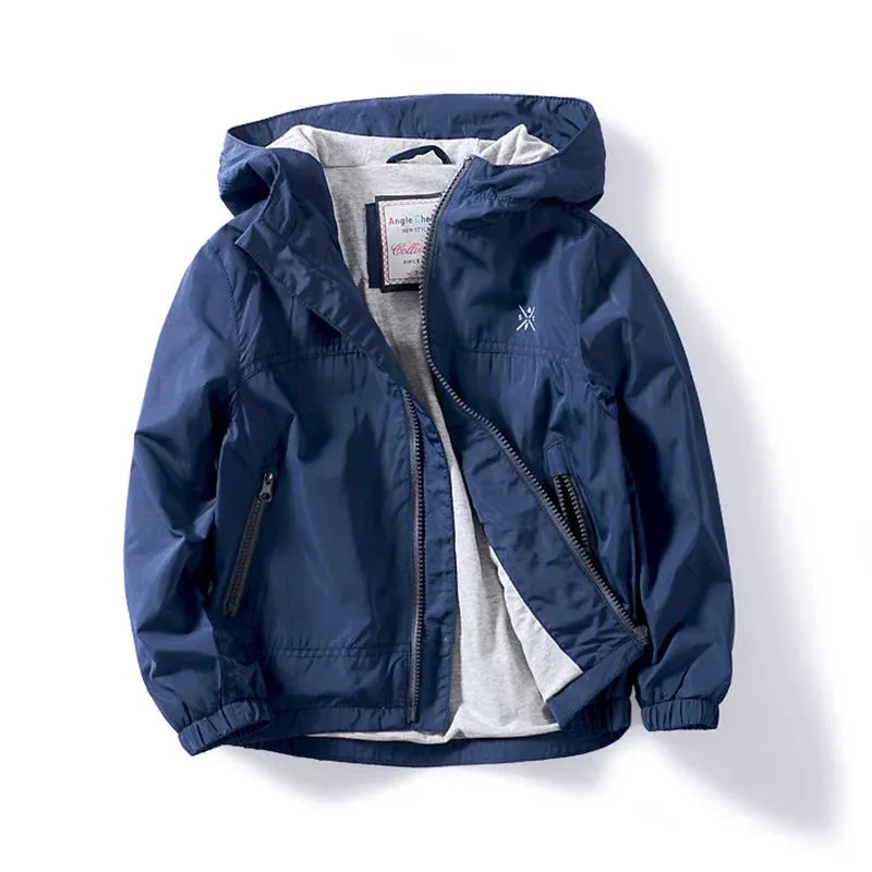 Kids Boys Solid Color Windproof Hooded Jacket
