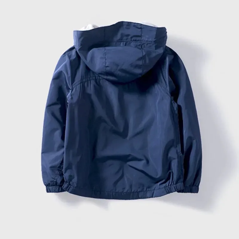 Kids Boys Solid Color Windproof Hooded Jacket