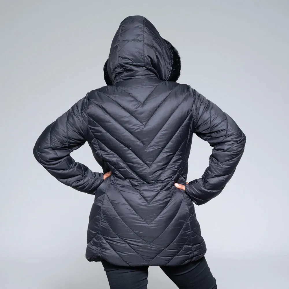 Ladies Black Hooded Puffer Jacket