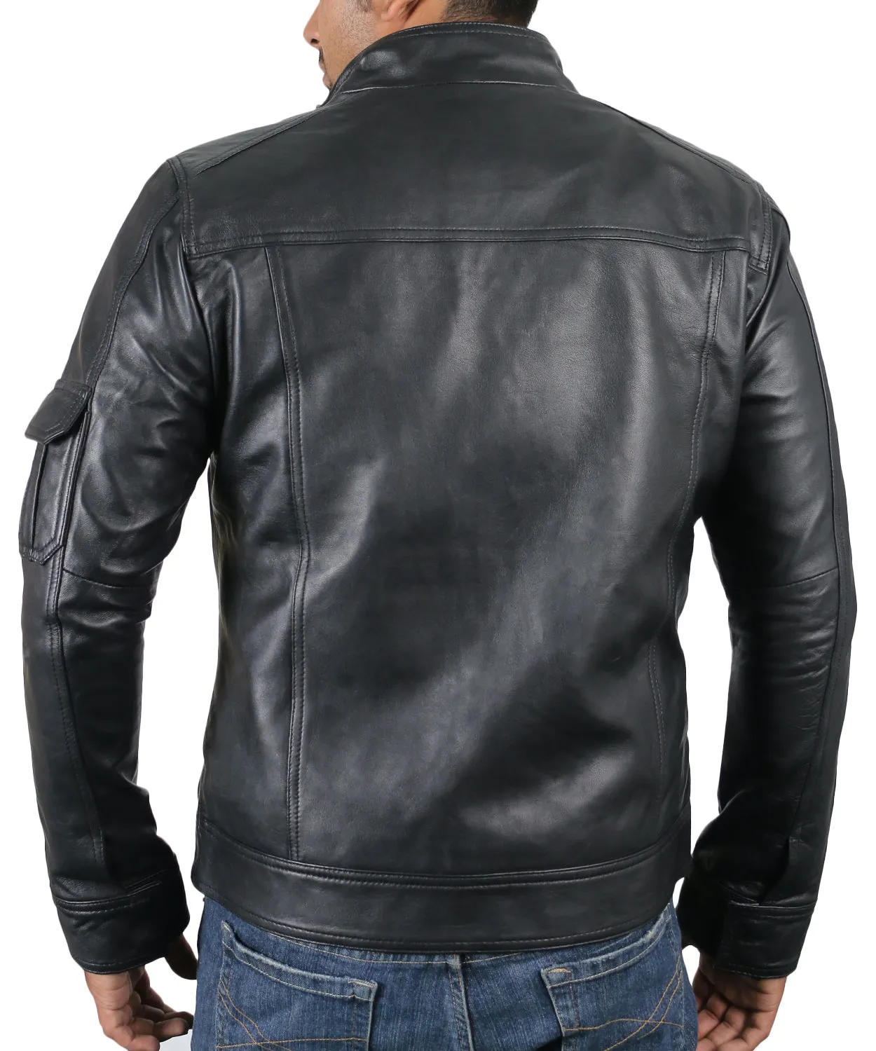 Leather Jackets Hub Mens Genuine Cowhide Leather Jacket (Black, Officer Jacket) - 1501593
