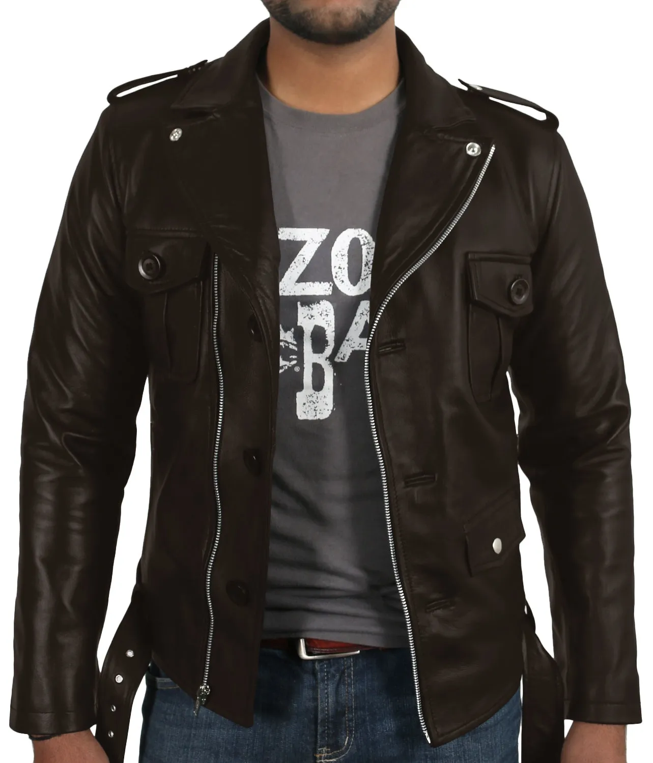Leather Jackets Hub Mens Genuine Lambskin Leather Jacket (Black, Double Rider Jacket) - 1501031