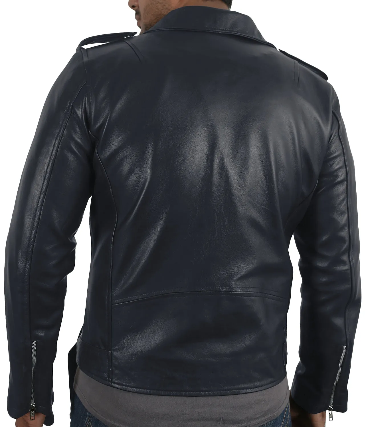 Leather Jackets Hub Mens Genuine Lambskin Leather Jacket (Black, Double Rider Jacket) - 1501031