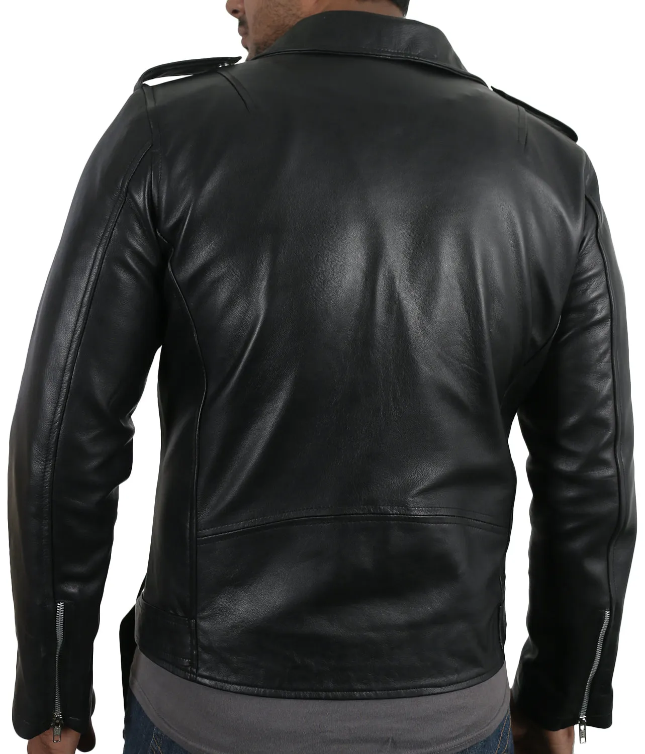 Leather Jackets Hub Mens Genuine Lambskin Leather Jacket (Black, Double Rider Jacket) - 1501031