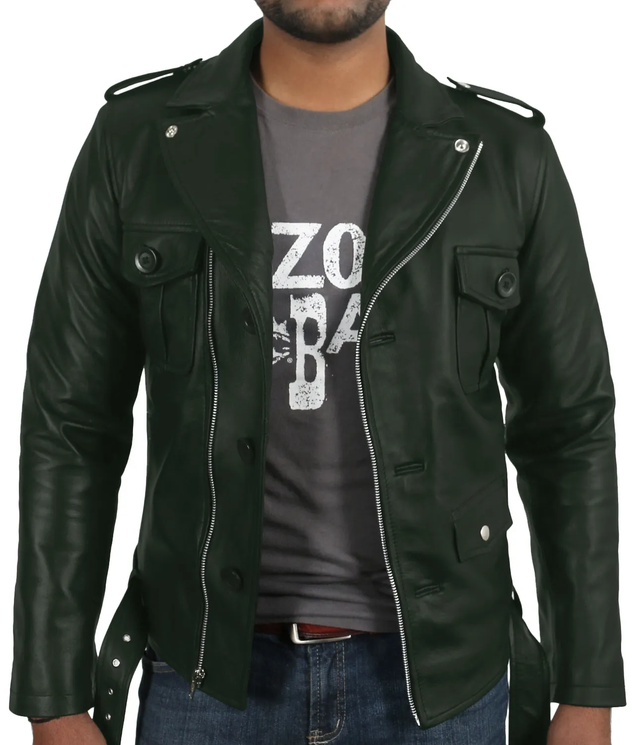 Leather Jackets Hub Mens Genuine Lambskin Leather Jacket (Black, Double Rider Jacket) - 1501031