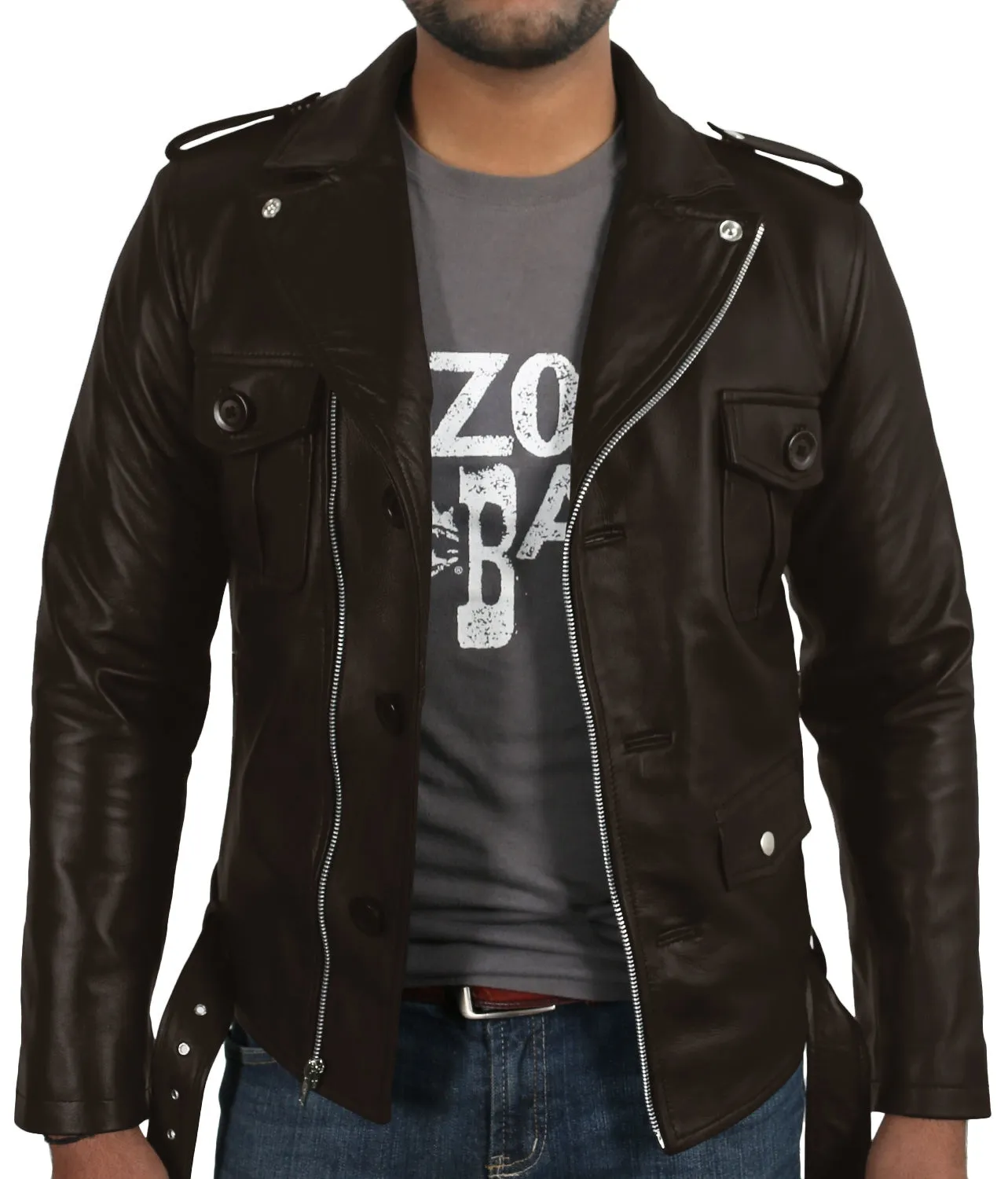 Leather Jackets Hub Mens Genuine Lambskin Leather Jacket (Black, Double Rider Jacket) - 1501031