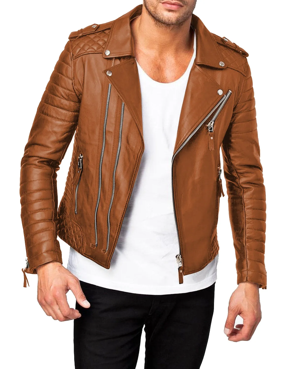 Leather Jackets Hub Mens Genuine Lambskin Leather Jacket (Black, Fencing Jacket) - 1501073