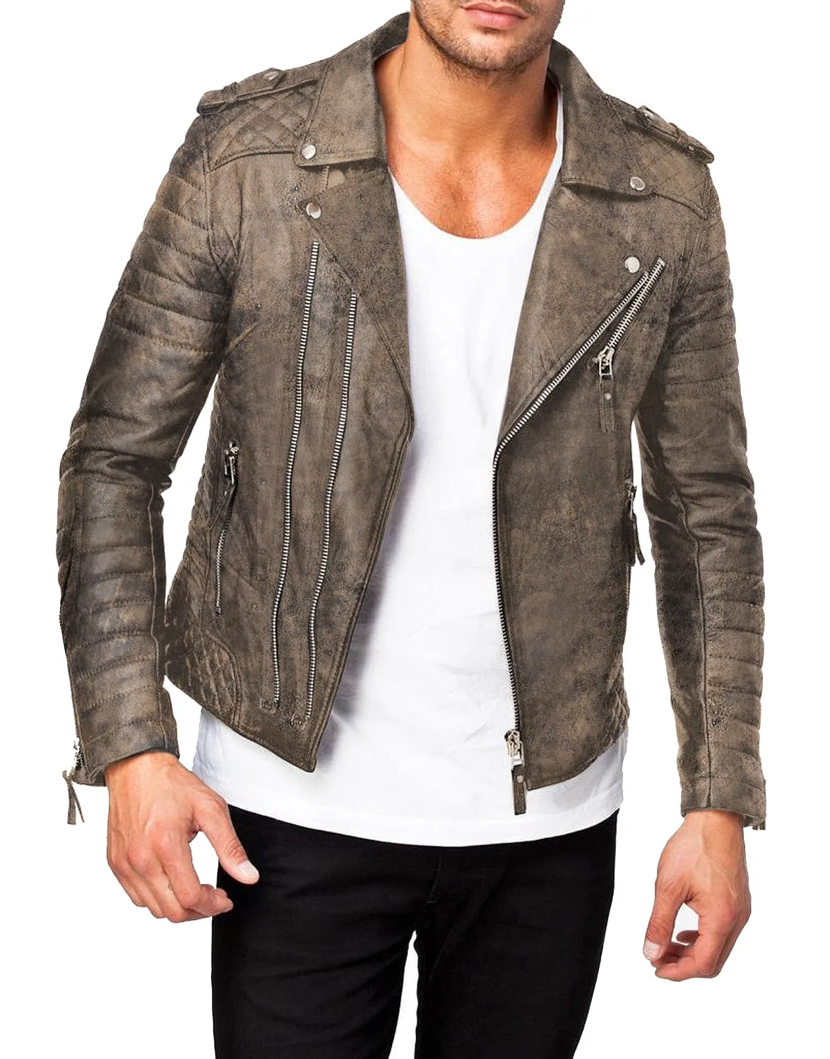 Leather Jackets Hub Mens Genuine Lambskin Leather Jacket (Black, Fencing Jacket) - 1501073