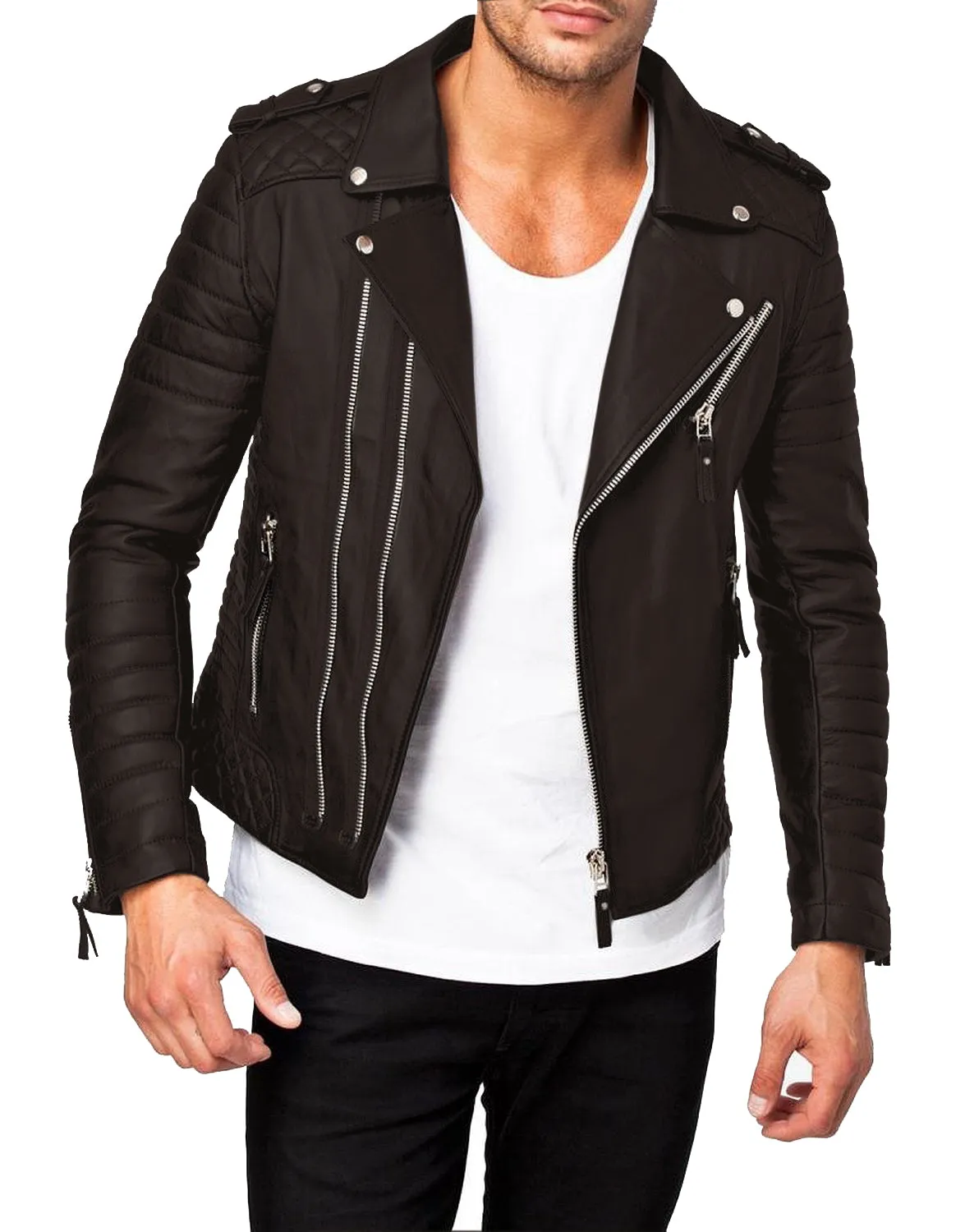 Leather Jackets Hub Mens Genuine Lambskin Leather Jacket (Black, Fencing Jacket) - 1501073