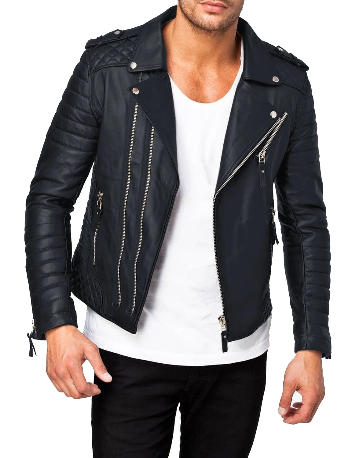 Leather Jackets Hub Mens Genuine Lambskin Leather Jacket (Black, Fencing Jacket) - 1501073