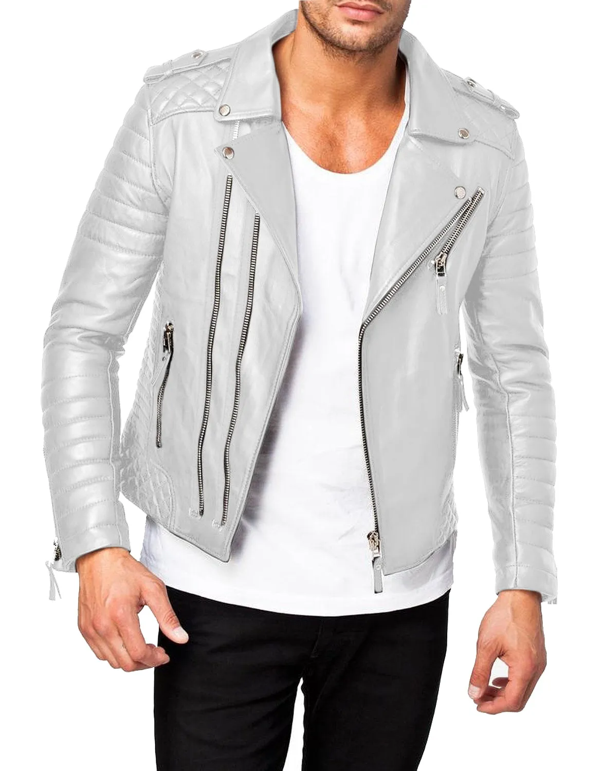 Leather Jackets Hub Mens Genuine Lambskin Leather Jacket (Black, Fencing Jacket) - 1501073