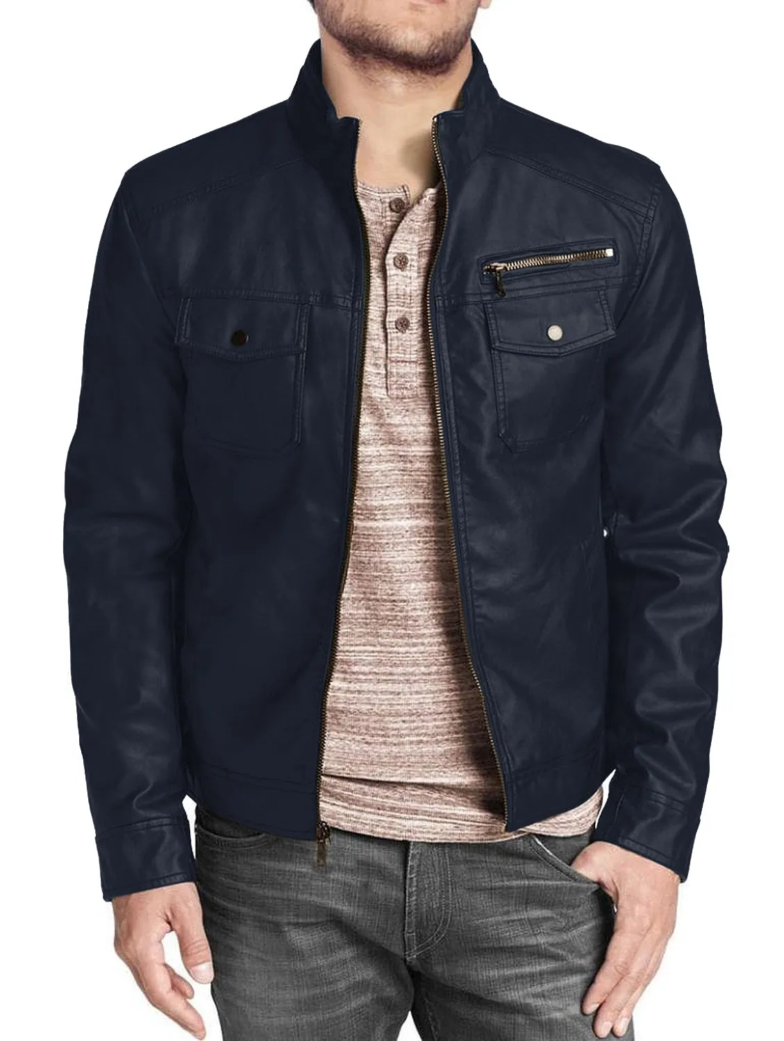 Leather Jackets Hub Mens Genuine Lambskin Leather Jacket (Black, Regal Jacket) - 1501332