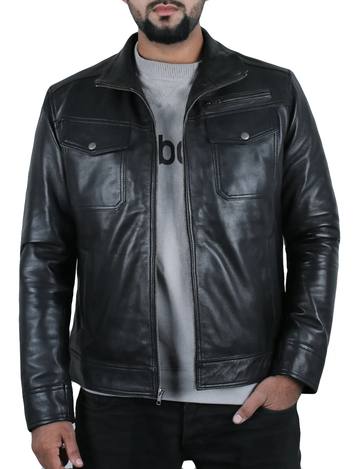 Leather Jackets Hub Mens Genuine Lambskin Leather Jacket (Black, Regal Jacket) - 1501332