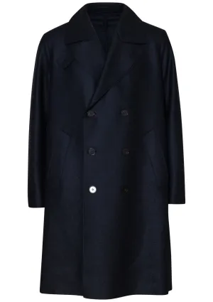 Long Peacoat Pressed Wool Dark Blue