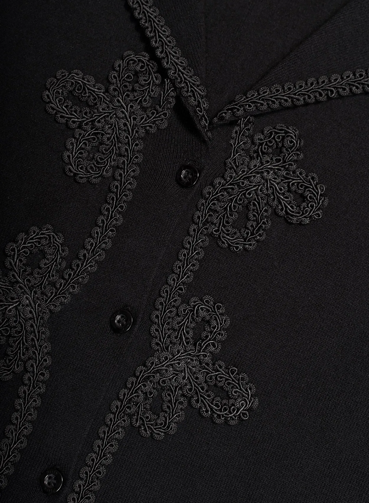 Long Sleeve Black Embroidery Black Lace Knitted Cotton Polo