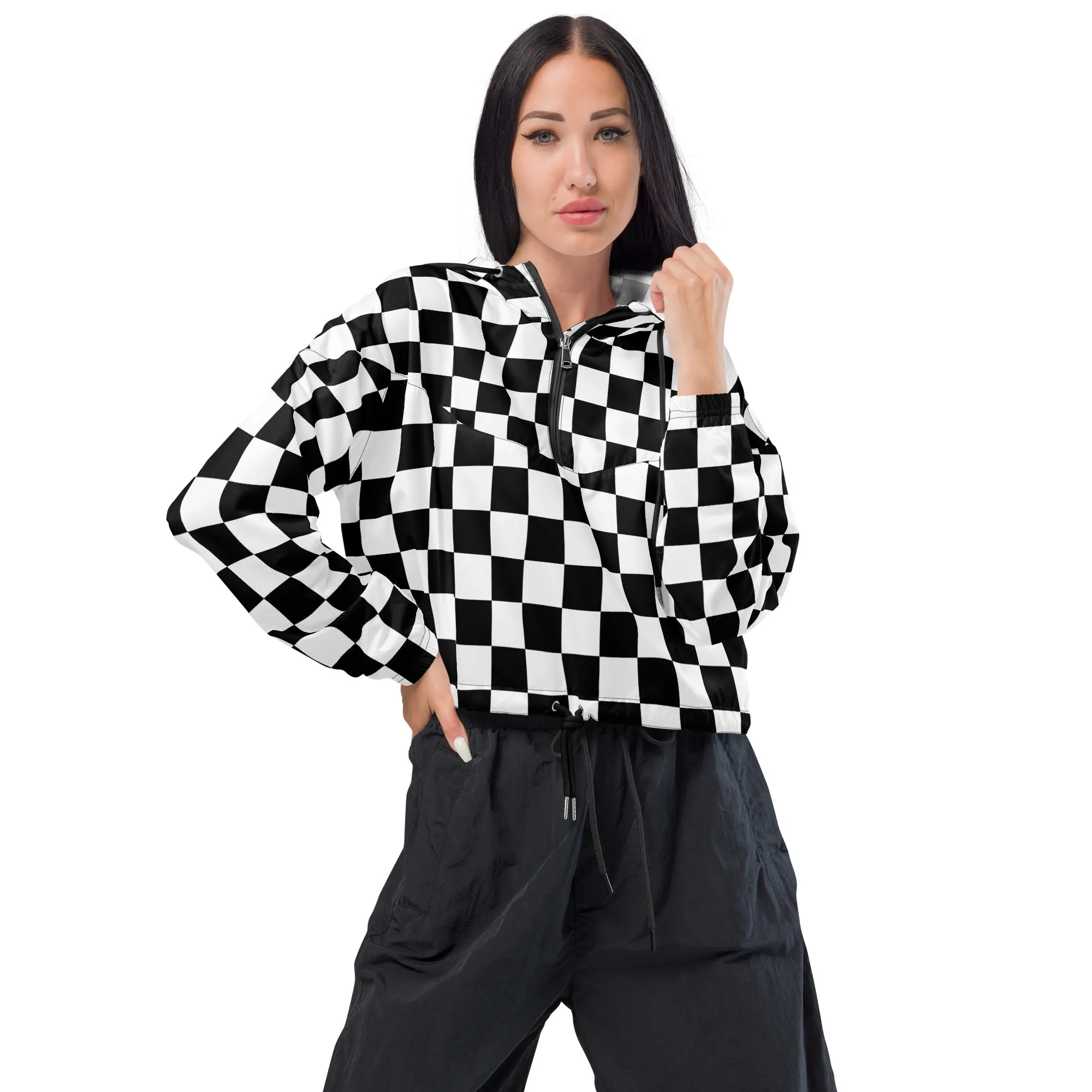Meli Mix Signatured Checkered Women’s cropped windbreaker