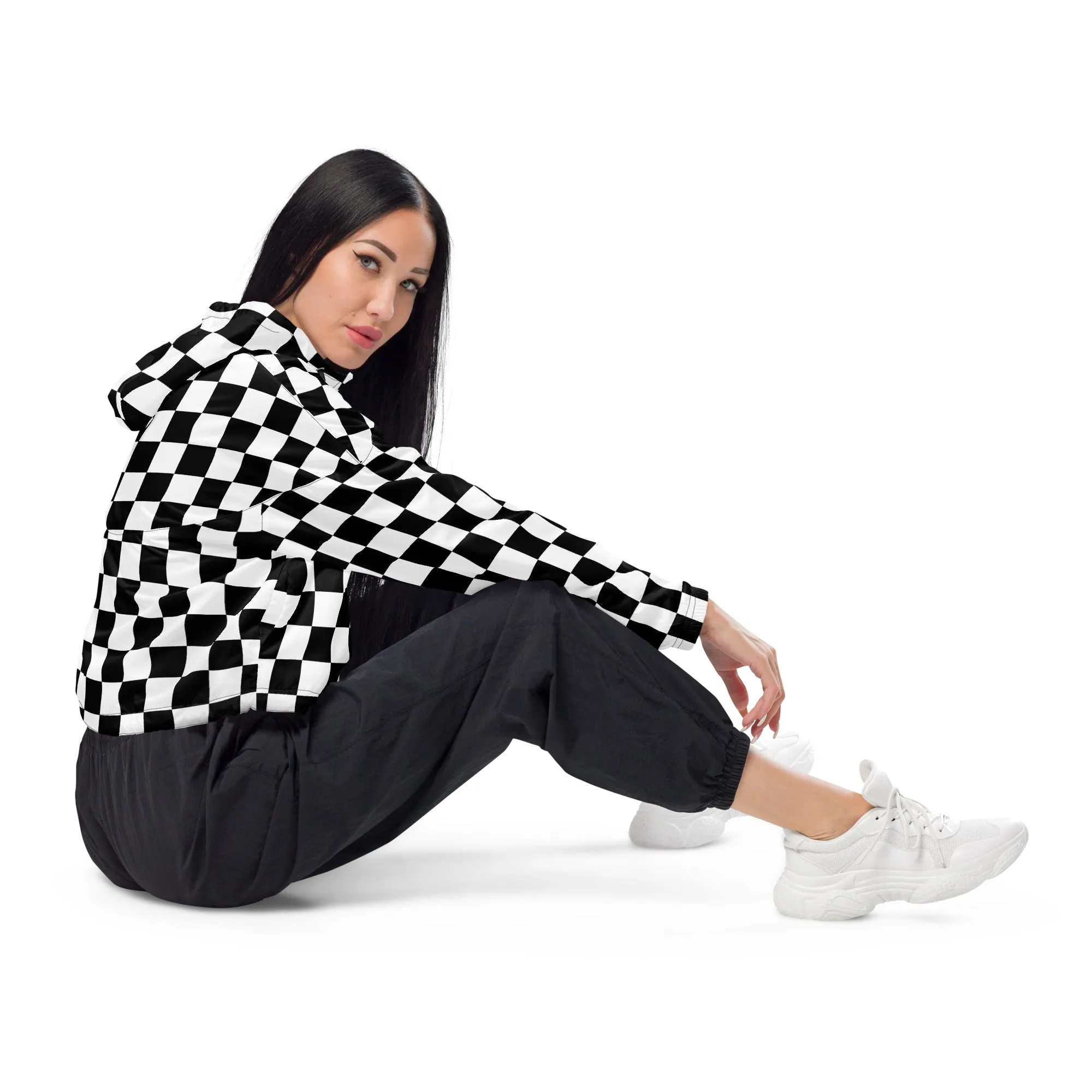 Meli Mix Signatured Checkered Women’s cropped windbreaker