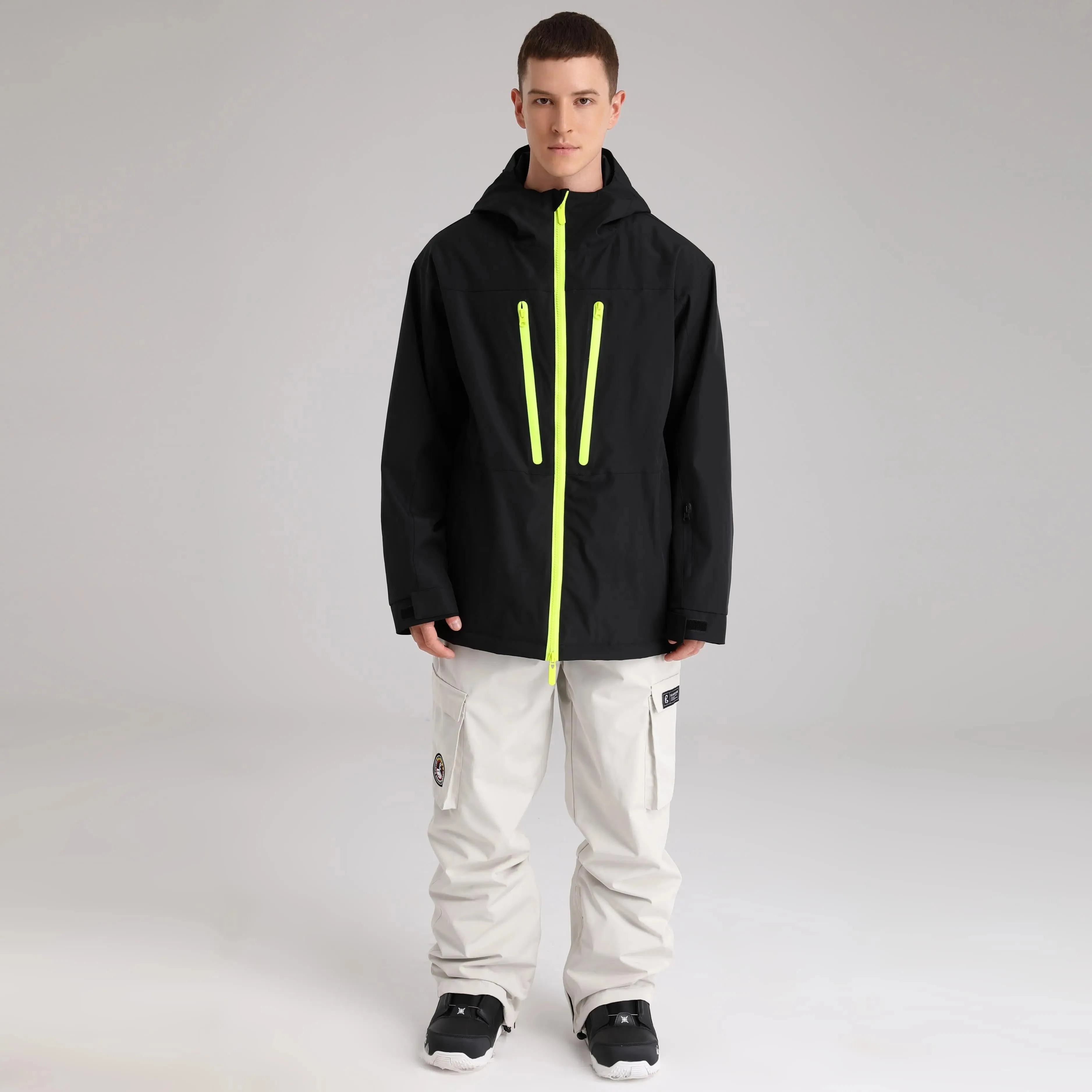 Men Zip Windbreaker Ski Shell Jacket Hooded Snow Coat
