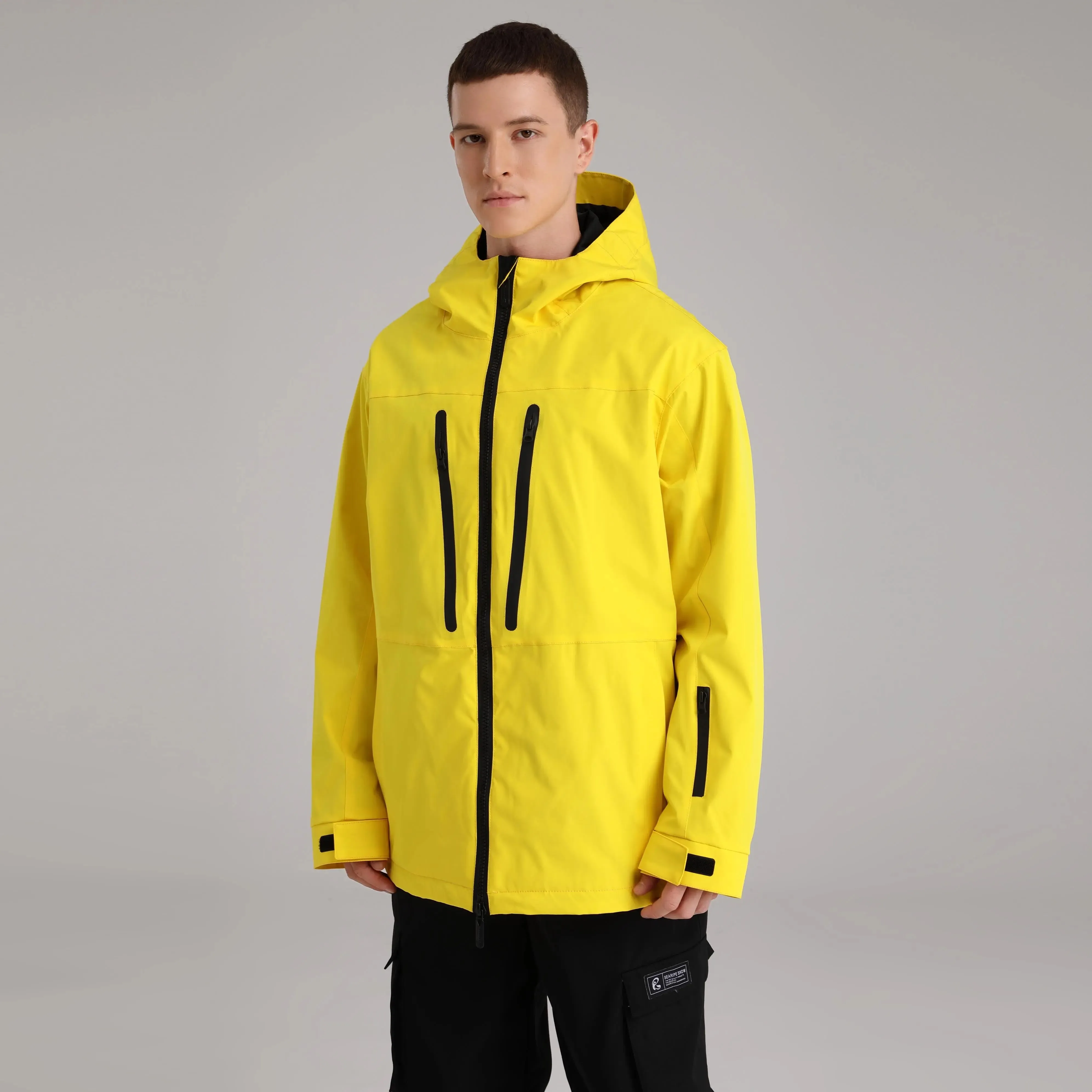 Men Zip Windbreaker Ski Shell Jacket Hooded Snow Coat