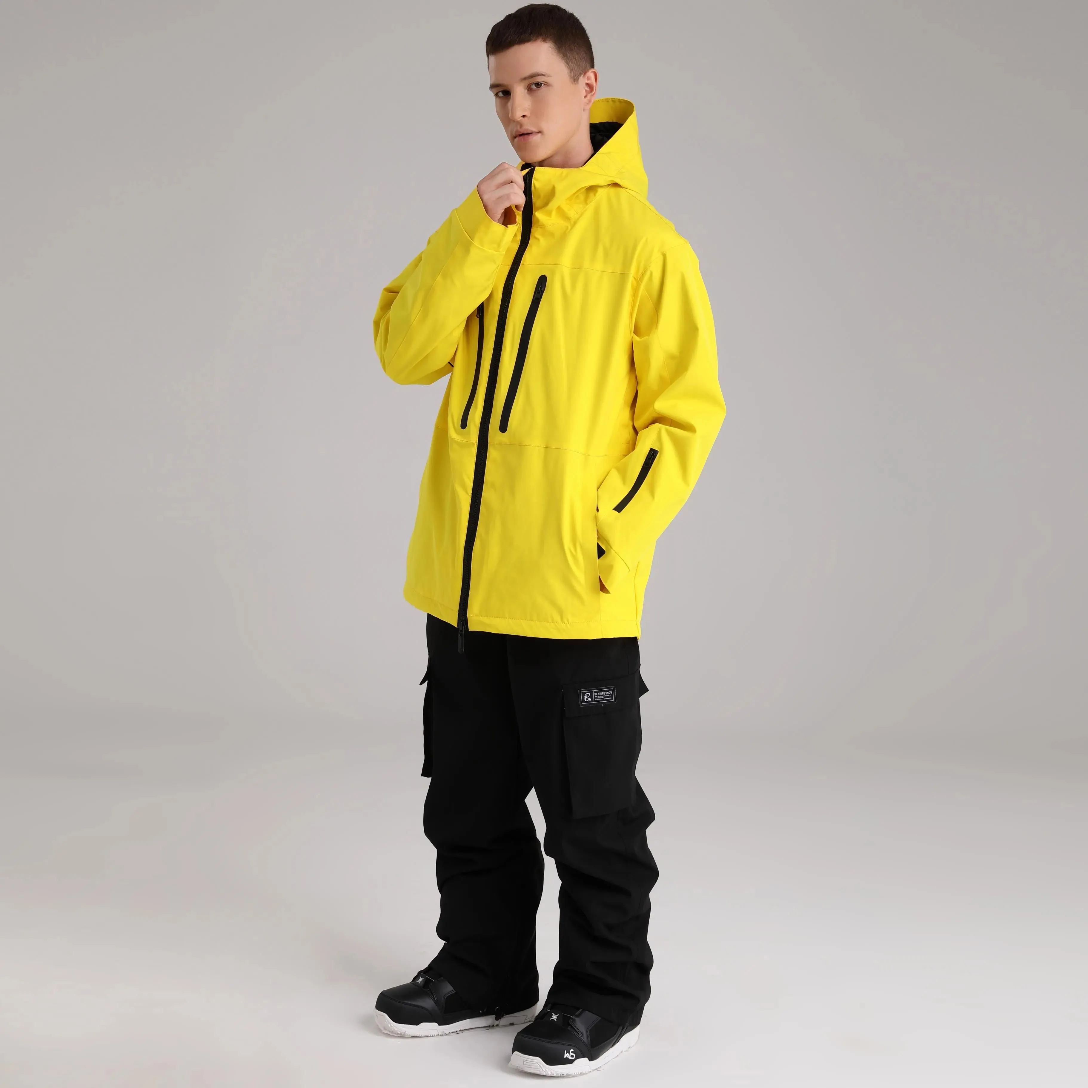 Men Zip Windbreaker Ski Shell Jacket Hooded Snow Coat