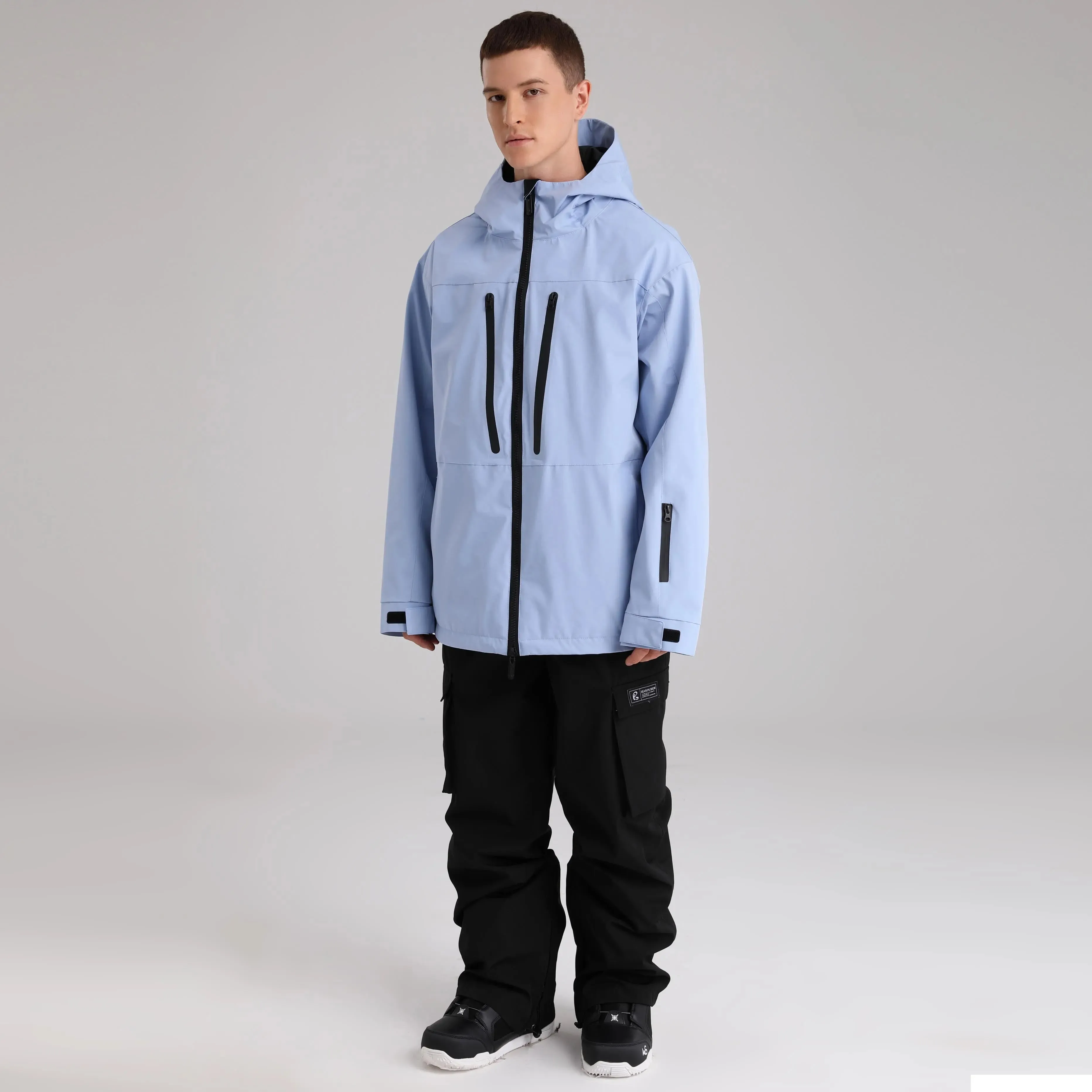Men Zip Windbreaker Ski Shell Jacket Hooded Snow Coat