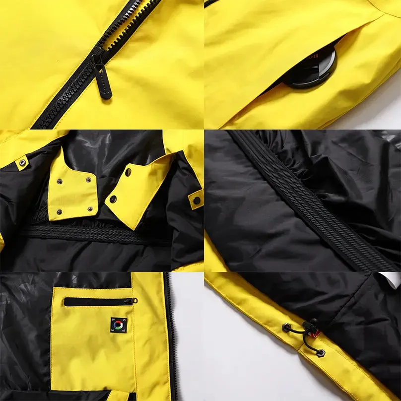 Men Zip Windbreaker Ski Shell Jacket Hooded Snow Coat