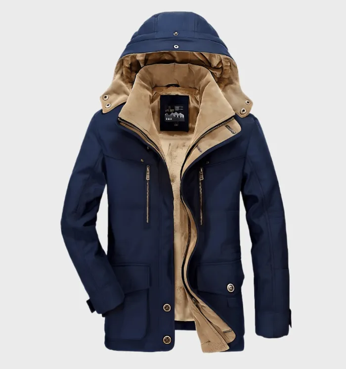 Men's Warm Fleece Hooded Winter Jacket with Pockets