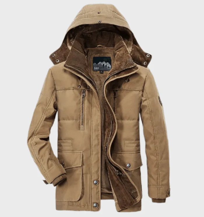 Men's Warm Fleece Hooded Winter Jacket with Pockets