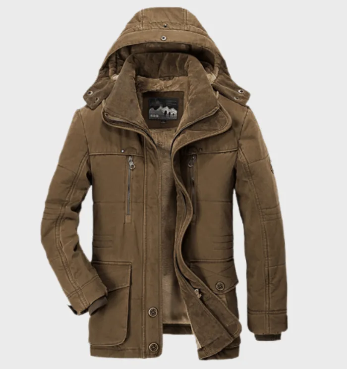 Men's Warm Fleece Hooded Winter Jacket with Pockets