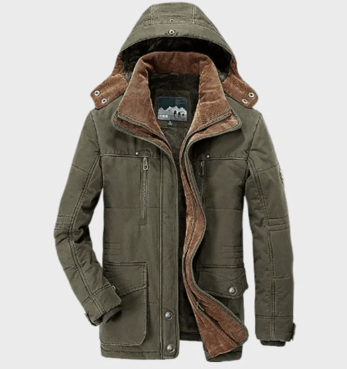 Men's Warm Fleece Hooded Winter Jacket with Pockets
