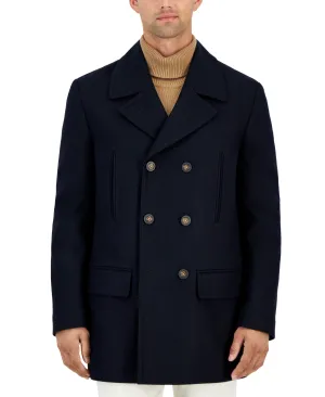 Michael Kors Mens Double Breasted Peacoat Coat 42 Blue Solid