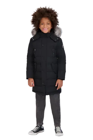 Moose Knuckles Kids Unisex Winter Jacket Parka in Black / Black Frost Fox Fur