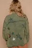 Moss Green Balloon Sleeve Denim Star Patch Jacket
