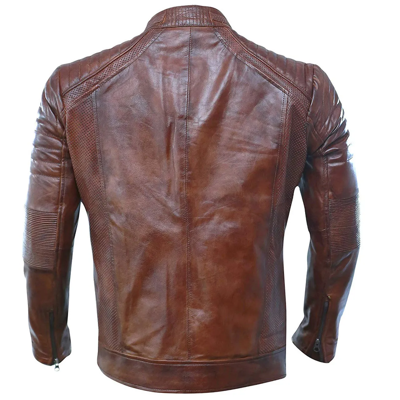 Motorcycle Genuine Leather Jacket For Men Slim Fit In Brown