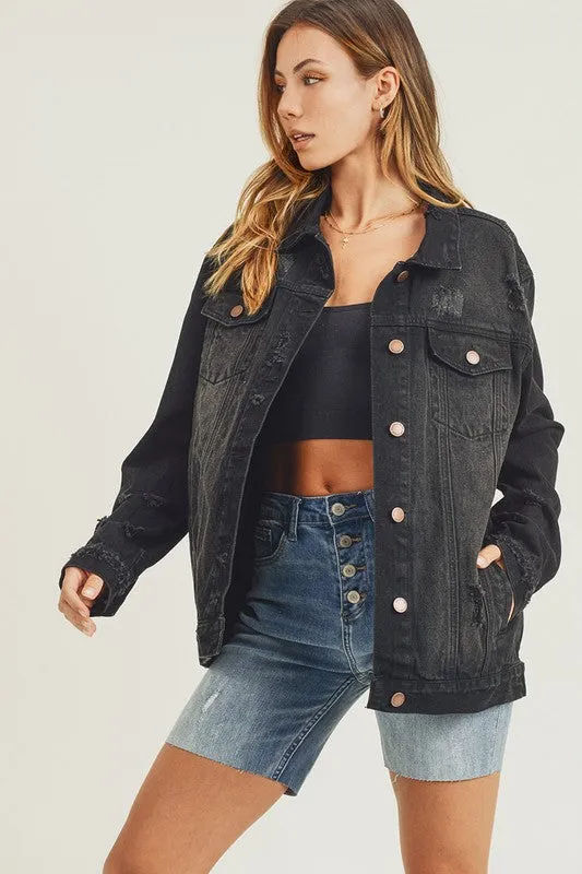 Risen Black Vintage Wash Oversized Denim Jacket