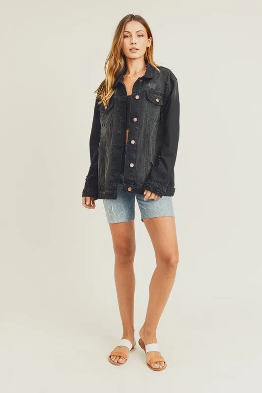 Risen Black Vintage Wash Oversized Denim Jacket