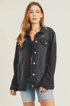 Risen Black Vintage Wash Oversized Denim Jacket