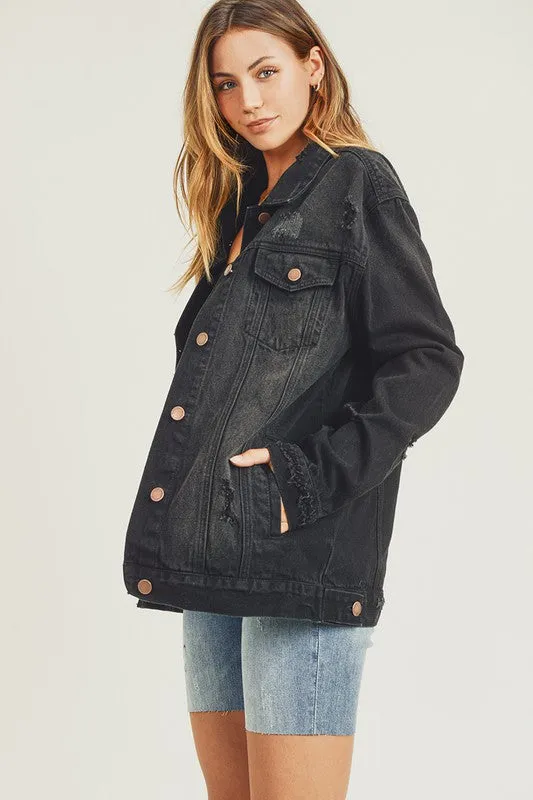 Risen Black Vintage Wash Oversized Denim Jacket