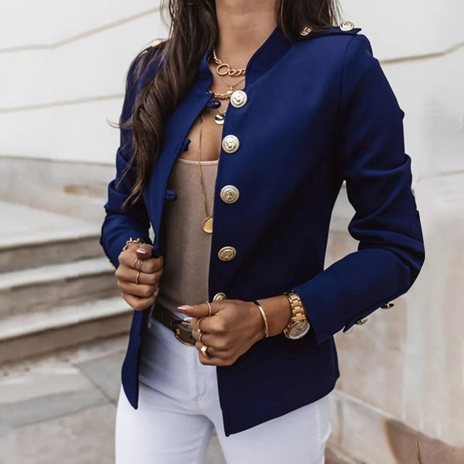 SHAOBGE Ladies Coats Winter Women Long Sleeve Casual Slim Top Button Stand Collar Solid Business Jacket 3 In1 Jacket