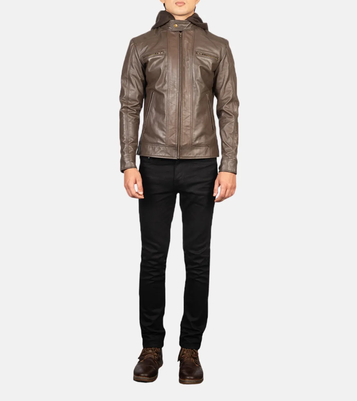 Traversay Hooded Men's Biker Leather Jacket