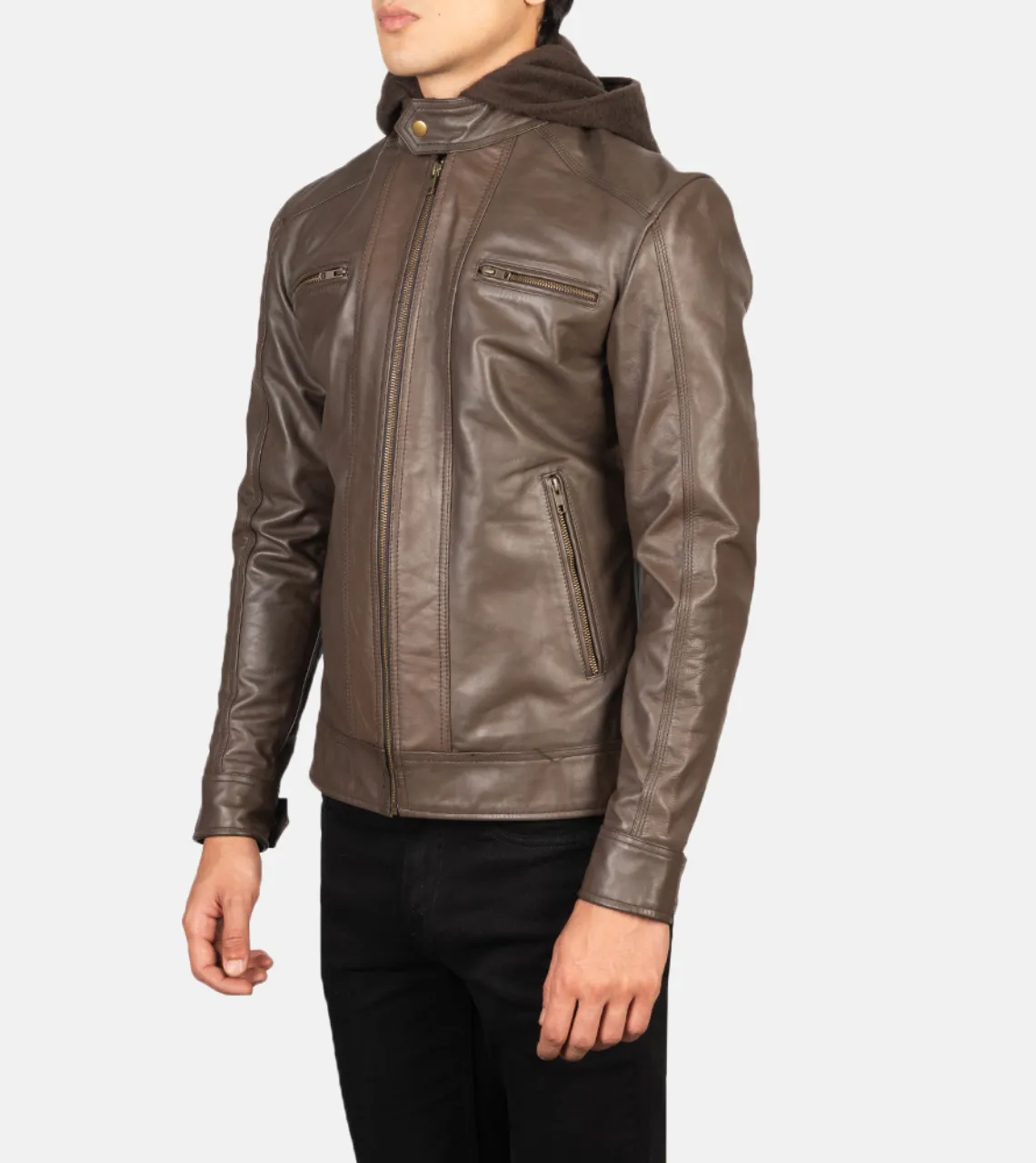 Traversay Hooded Men's Biker Leather Jacket