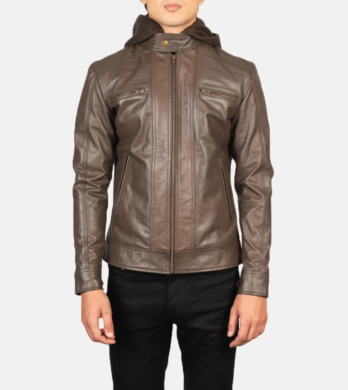 Traversay Hooded Men's Biker Leather Jacket