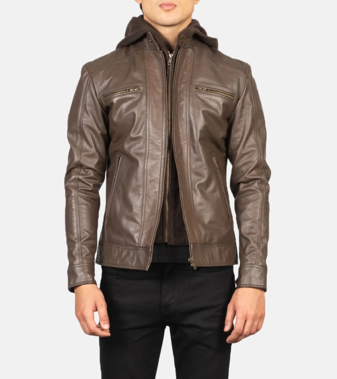 Traversay Hooded Men's Biker Leather Jacket