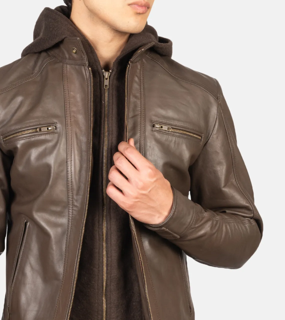 Traversay Hooded Men's Biker Leather Jacket