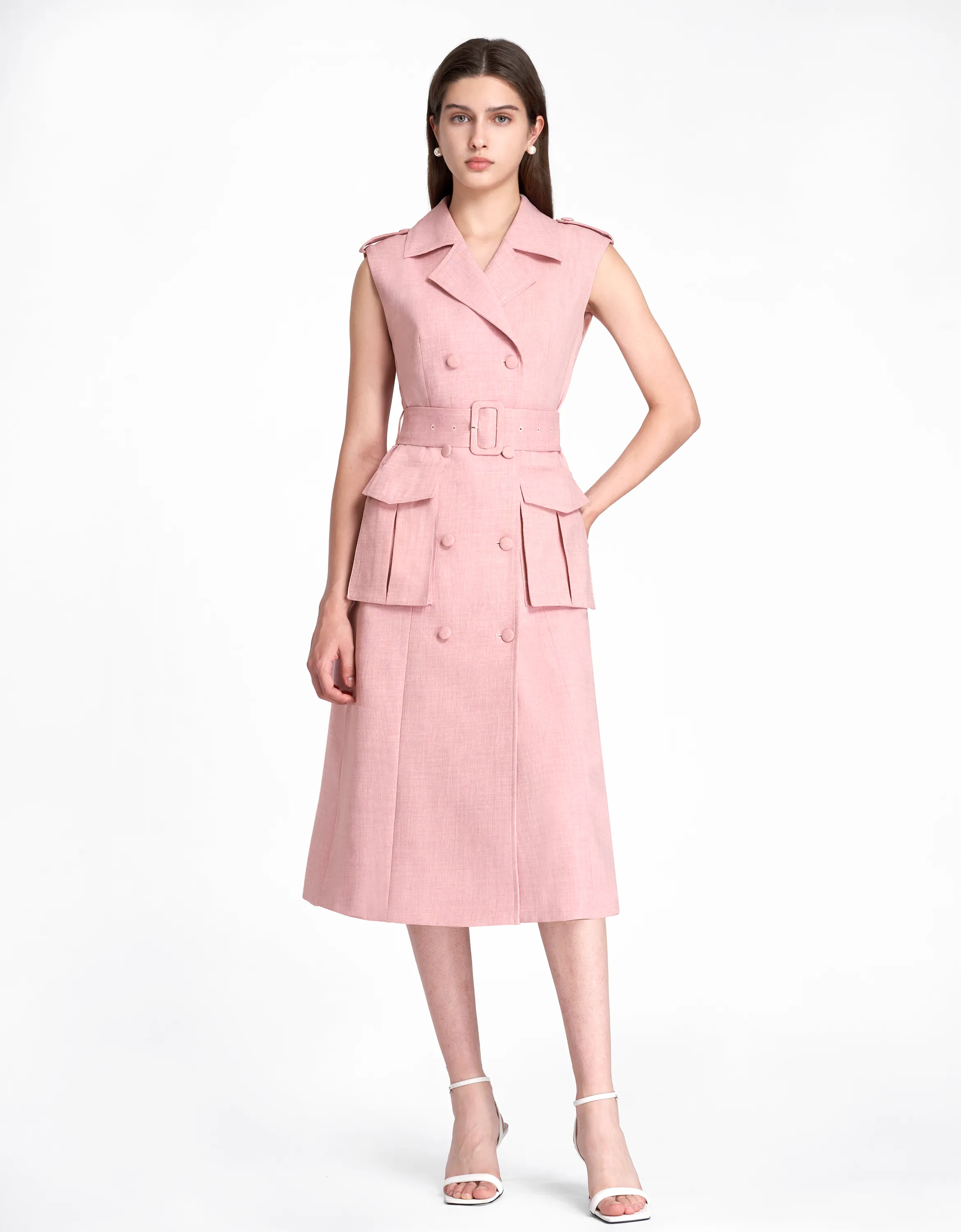 Trench Coat Sleeveless Midi Dress