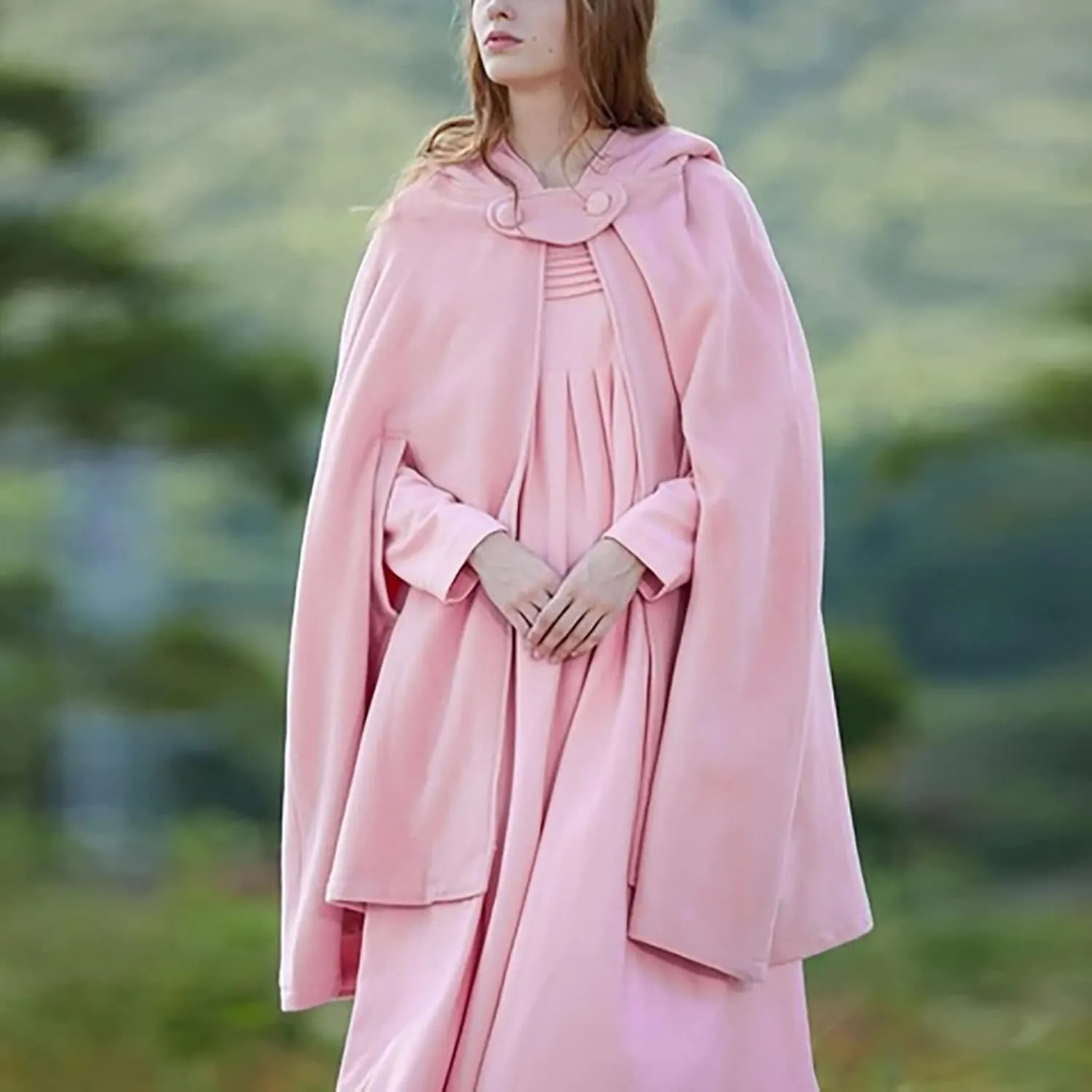 tuduoms Women's Winter Hooded Cape Poncho Coat Wool Blend Short Cape Jacket Renaissance Witch Cosplay Cape Halloween Costumes