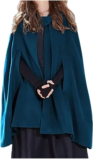 tuduoms Women's Winter Hooded Cape Poncho Coat Wool Blend Short Cape Jacket Renaissance Witch Cosplay Cape Halloween Costumes