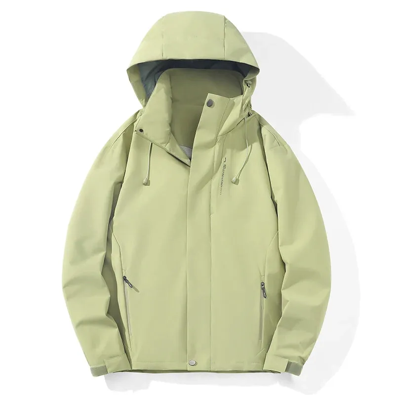 Unisex Waterproof Windbreaker Jacket with Removable Hood - Breathable, Anti-Sweat, and Durable for Hiking, Camping, and Outdoor Adventures