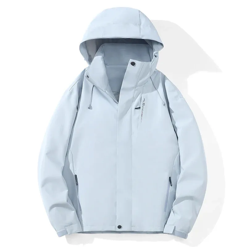 Unisex Waterproof Windbreaker Jacket with Removable Hood - Breathable, Anti-Sweat, and Durable for Hiking, Camping, and Outdoor Adventures